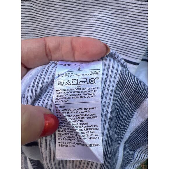 Banana Republic Men’s Denim Collar Shirt Large Blue Cream Stripe Short Sleeve - Picture 6 of 7